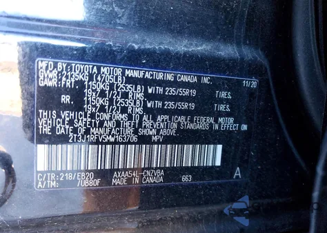 2021 Toyota Rav4 Adventure from USA, damaged, VIN 2T3J1RFV5MW163706